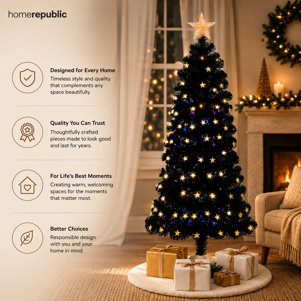 Home Republic Christmas Tree With Star Led Lights