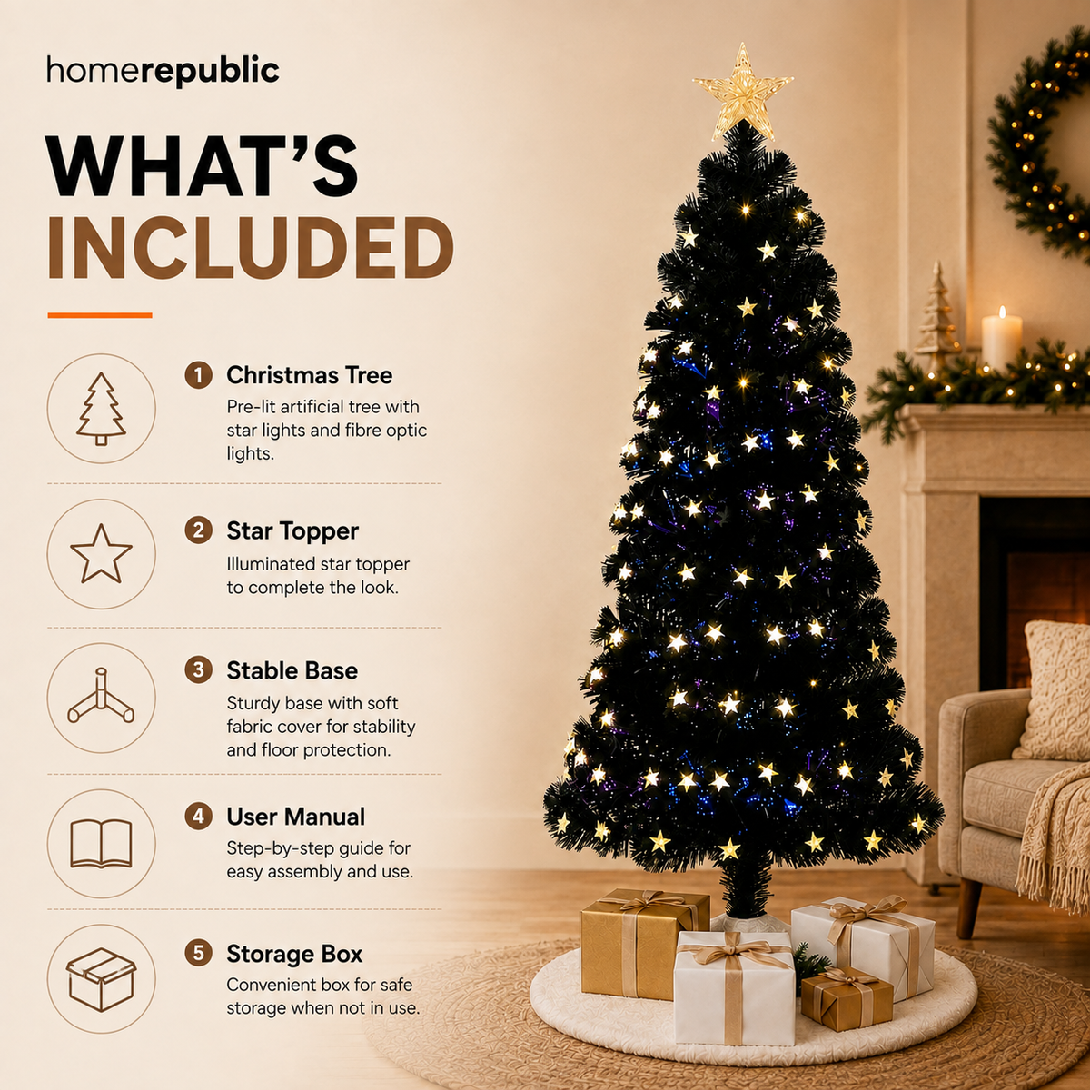 Home Republic Christmas Tree With Star Led Lights