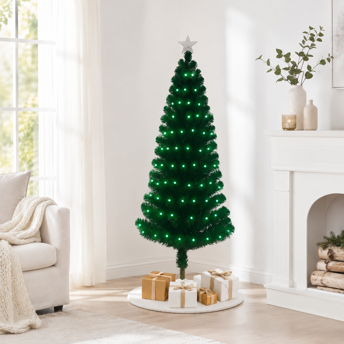 Home Republic Christmas Tree With Green Fibre Optic Lights