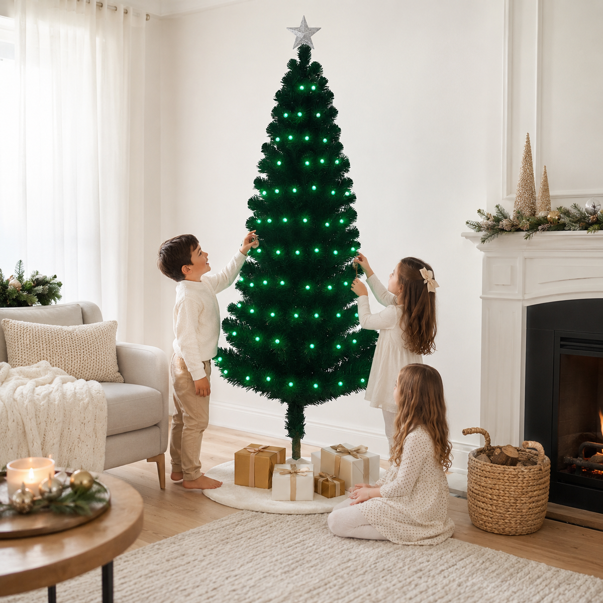 Home Republic Christmas Tree With Green Fibre Optic Lights