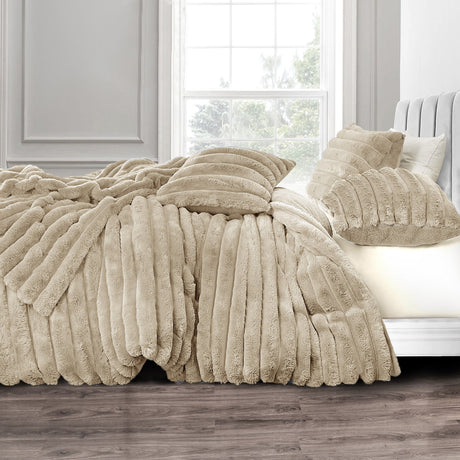 Velosso Jumbo Cord Faux Rabbit Fur Duvet Cover And Pillowcase Set
