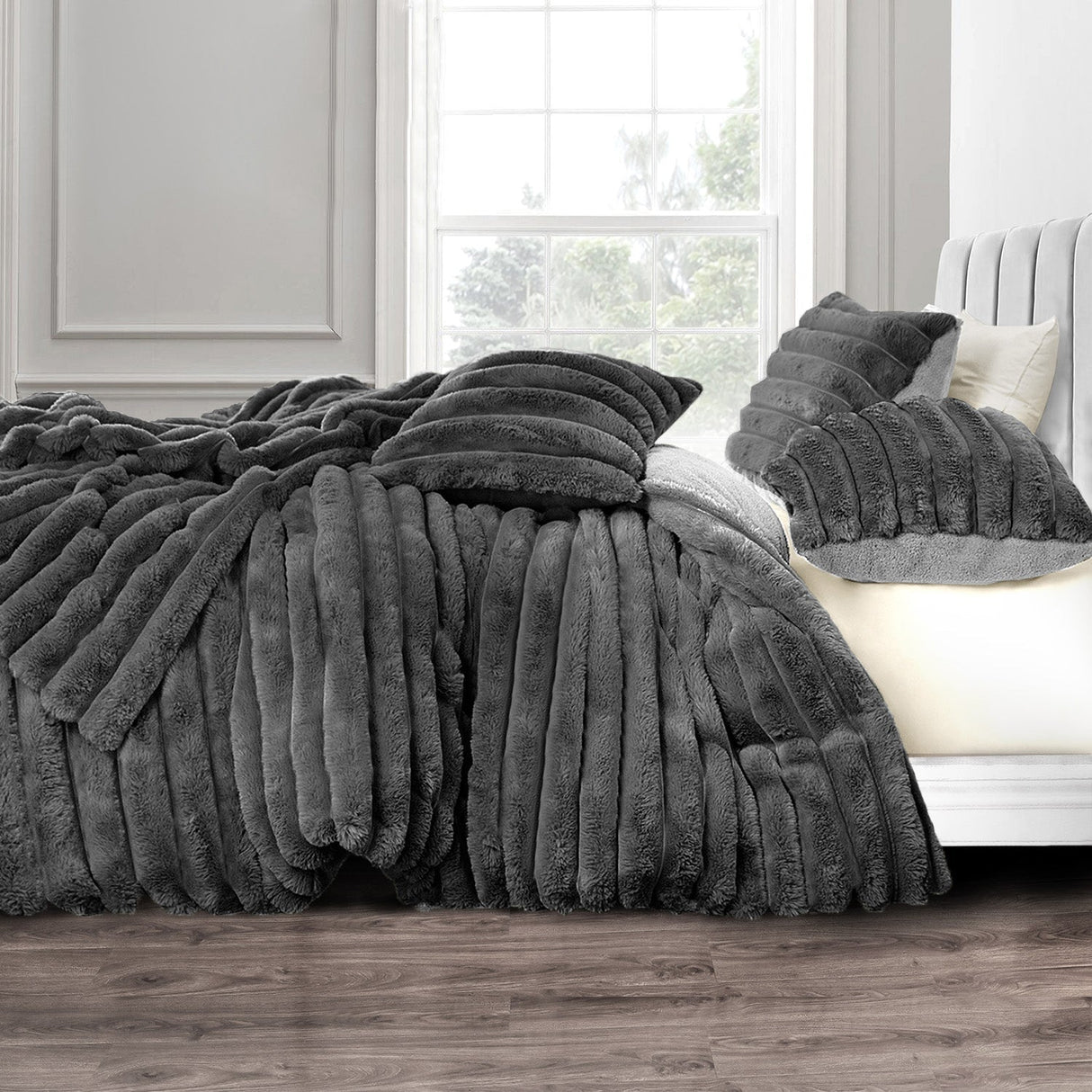 Velosso Jumbo Cord Faux Rabbit Fur Duvet Cover and Pillowcase Set