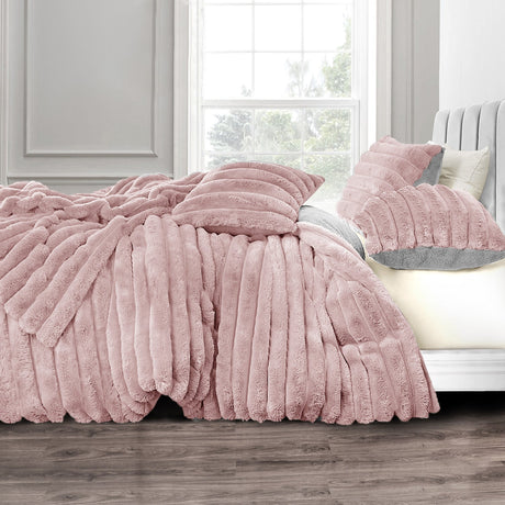 Velosso Jumbo Cord Faux Rabbit Fur Duvet Cover And Pillowcase Set