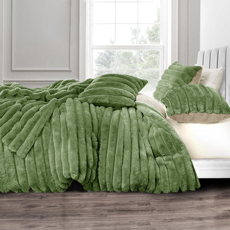 Velosso Jumbo Cord Faux Rabbit Fur Duvet Cover And Pillowcase Set