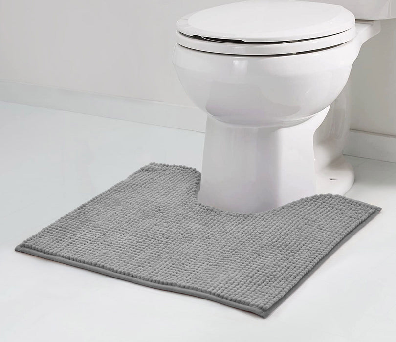 Luxury Non-Slip Soft Grey Pedestal Mat Shaggy Noodle Super Absorbent Microfiber Bathroom Mat