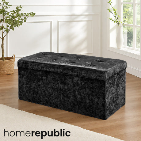 Home Republic Foldable Crushed Velvet Storage Ottoman