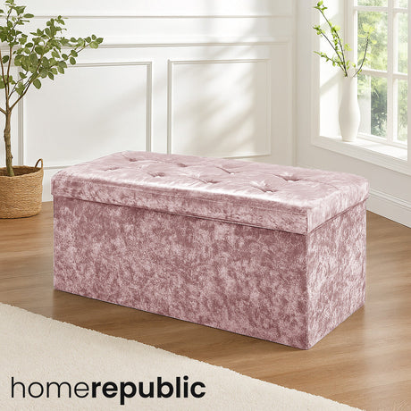 Home Republic Foldable Crushed Velvet Storage Ottoman