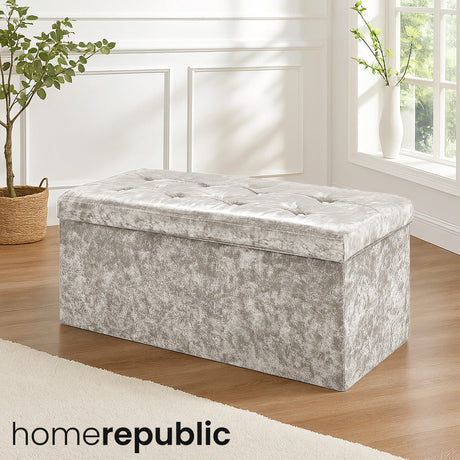 Home Republic Foldable Crushed Velvet Storage Ottoman