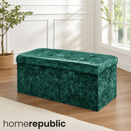 Home Republic Foldable Crushed Velvet Storage Ottoman