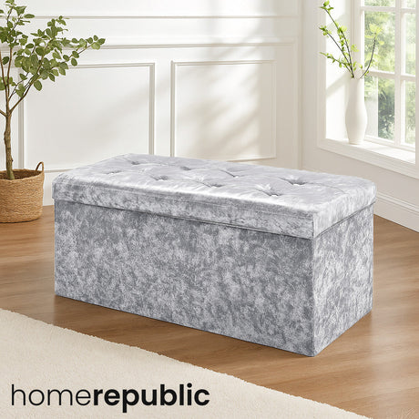 Home Republic Foldable Crushed Velvet Storage Ottoman