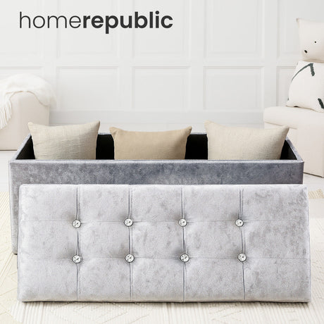 Home Republic Foldable Crushed Velvet Storage Ottoman