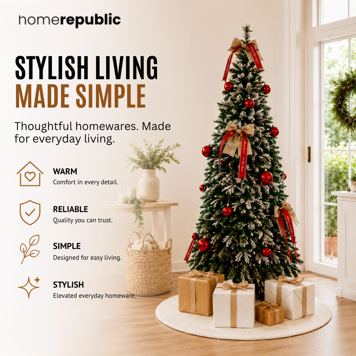 Home Republic Decorated Christmas Tree With Bows & Ribbons