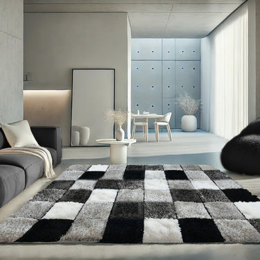 Manhattan Blocks Floor Rug Shaggy Pile Geometric