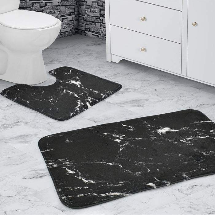 Memory Foam Marble Black Pedestal Mat Anti-Slip