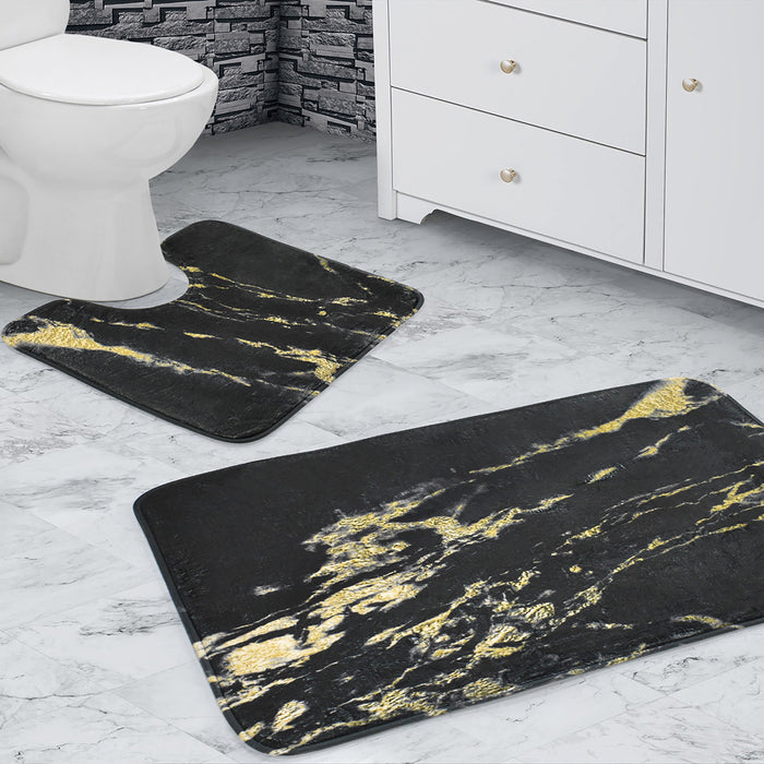 Memory Foam Marble Black And Gold Bath Mat Anti-Slip