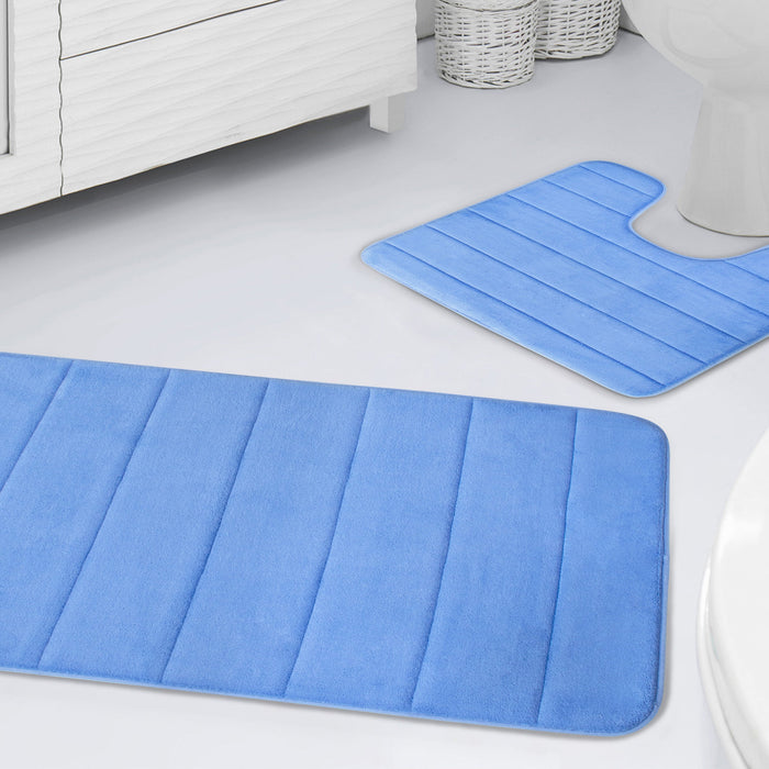 Memory Foam Blue Bath Mat Anti-Slip