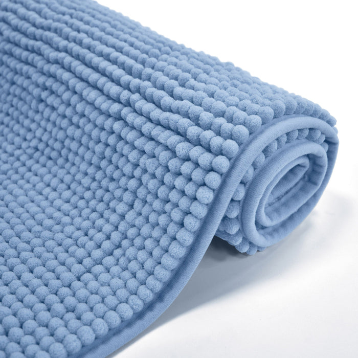 Luxury Non-Slip Soft Blue Bath Mat Shaggy Noodle Super Absorbent Microfiber Bathroom Mat