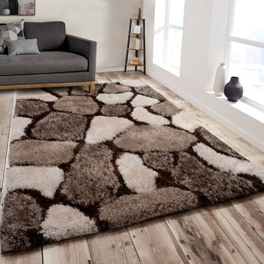 Pebbles Floor Rug Shaggy High/Low Pile, Geometric