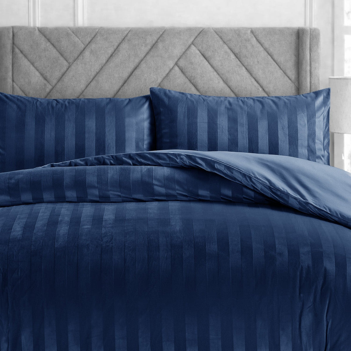 Velosso Oslo Luxury Velvet Stripe Duvet Cover And Pillowcase Set