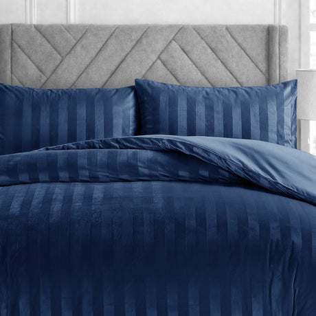 Velosso Oslo Luxury Velvet Stripe Duvet Cover And Pillowcase Set
