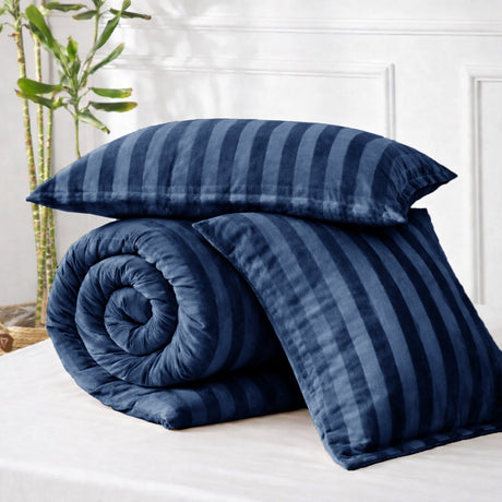Velosso Oslo Luxury Velvet Stripe Duvet Cover And Pillowcase Set