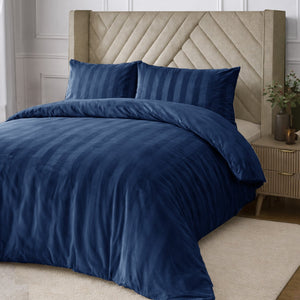 Velosso Oslo Luxury Velvet Stripe Duvet Cover And Pillowcase Set