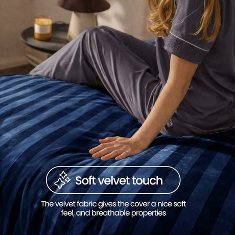 Velosso Oslo Luxury Velvet Stripe Duvet Cover And Pillowcase Set