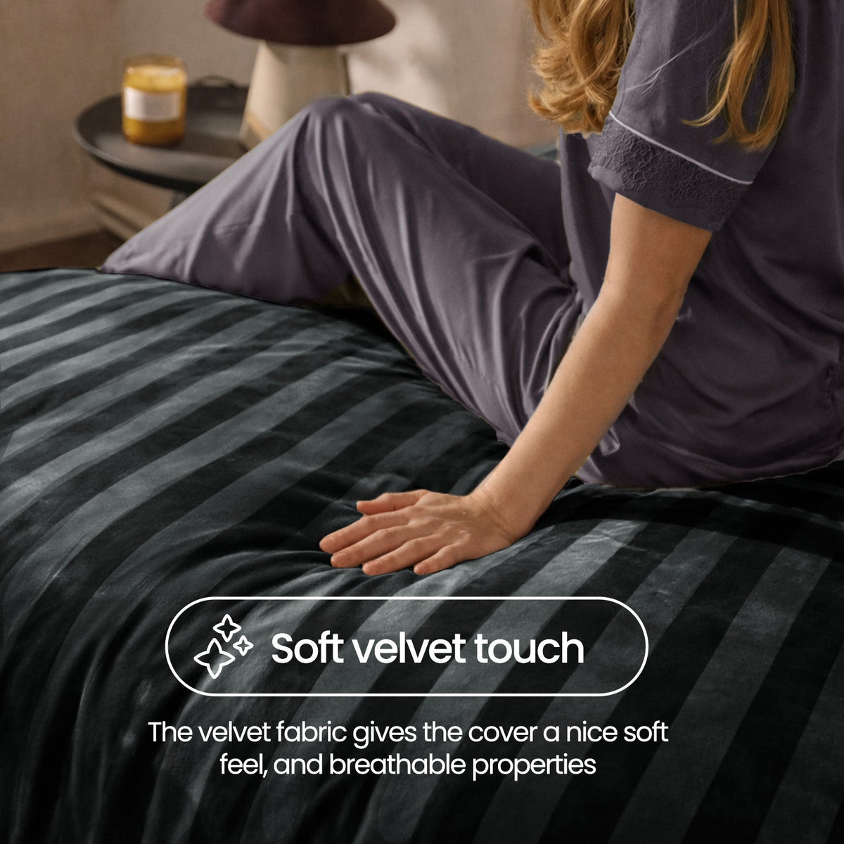 Velosso Oslo Luxury Velvet Stripe Duvet Cover And Pillowcase Set