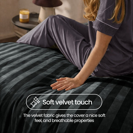 Velosso Oslo Luxury Velvet Stripe Duvet Cover And Pillowcase Set