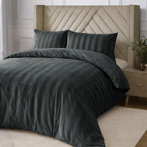 Velosso Oslo Luxury Velvet Stripe Duvet Cover And Pillowcase Set