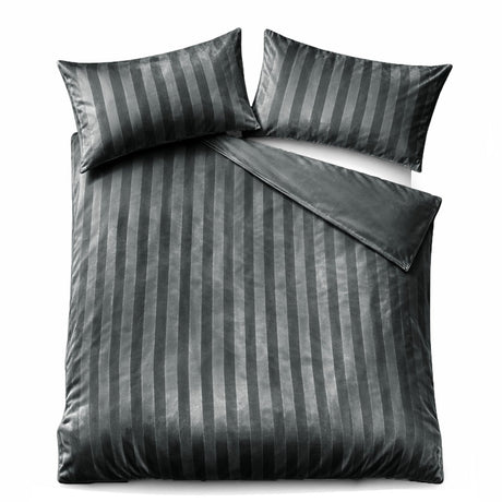 Velosso Oslo Luxury Velvet Stripe Duvet Cover And Pillowcase Set
