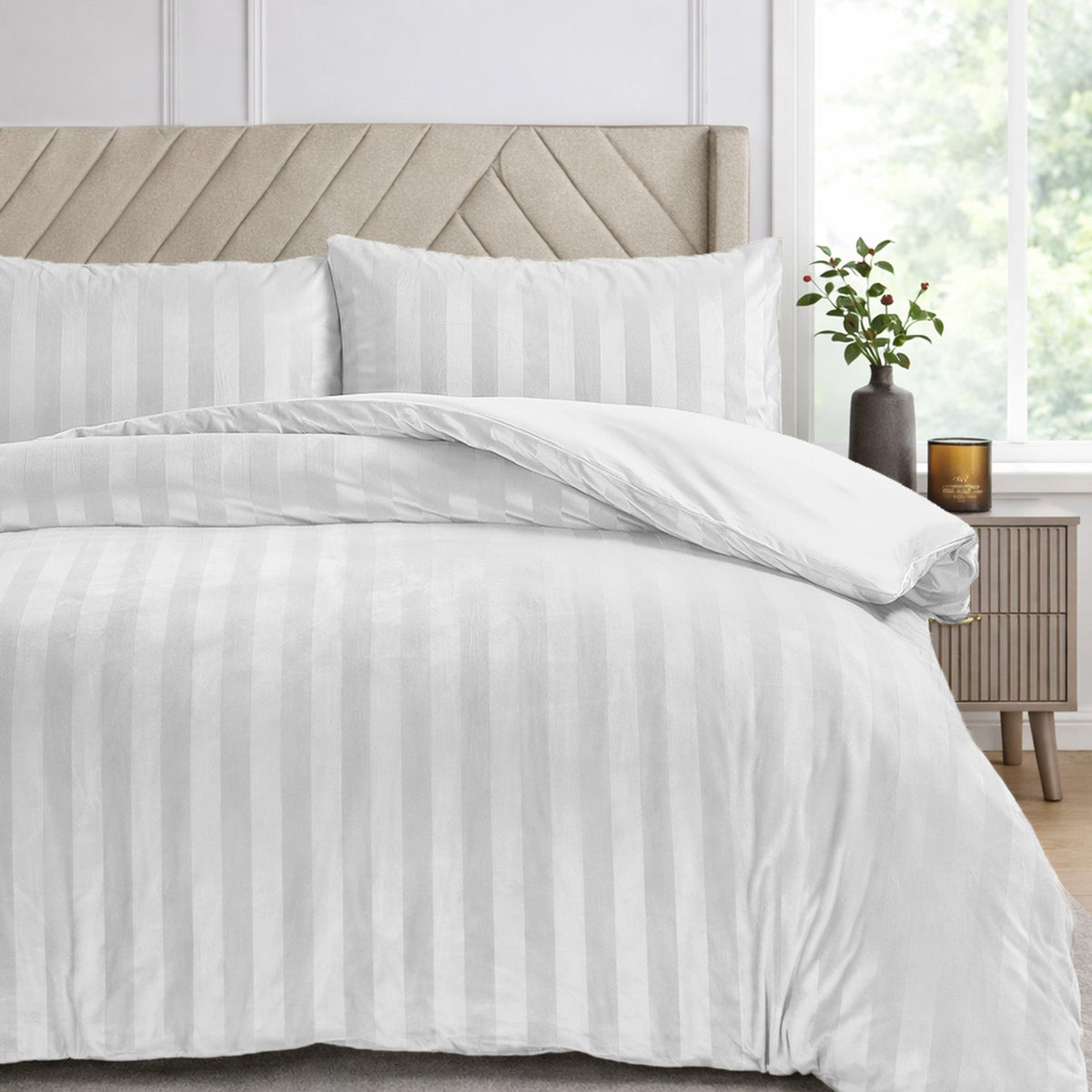 Velosso Oslo Luxury Velvet Stripe Duvet Cover And Pillowcase Set