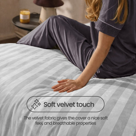 Velosso Oslo Luxury Velvet Stripe Duvet Cover And Pillowcase Set