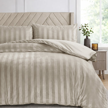 Velosso Oslo Luxury Velvet Stripe Duvet Cover and Pillowcase Set