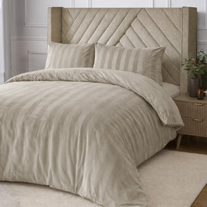 Velosso Oslo Luxury Velvet Stripe Duvet Cover And Pillowcase Set