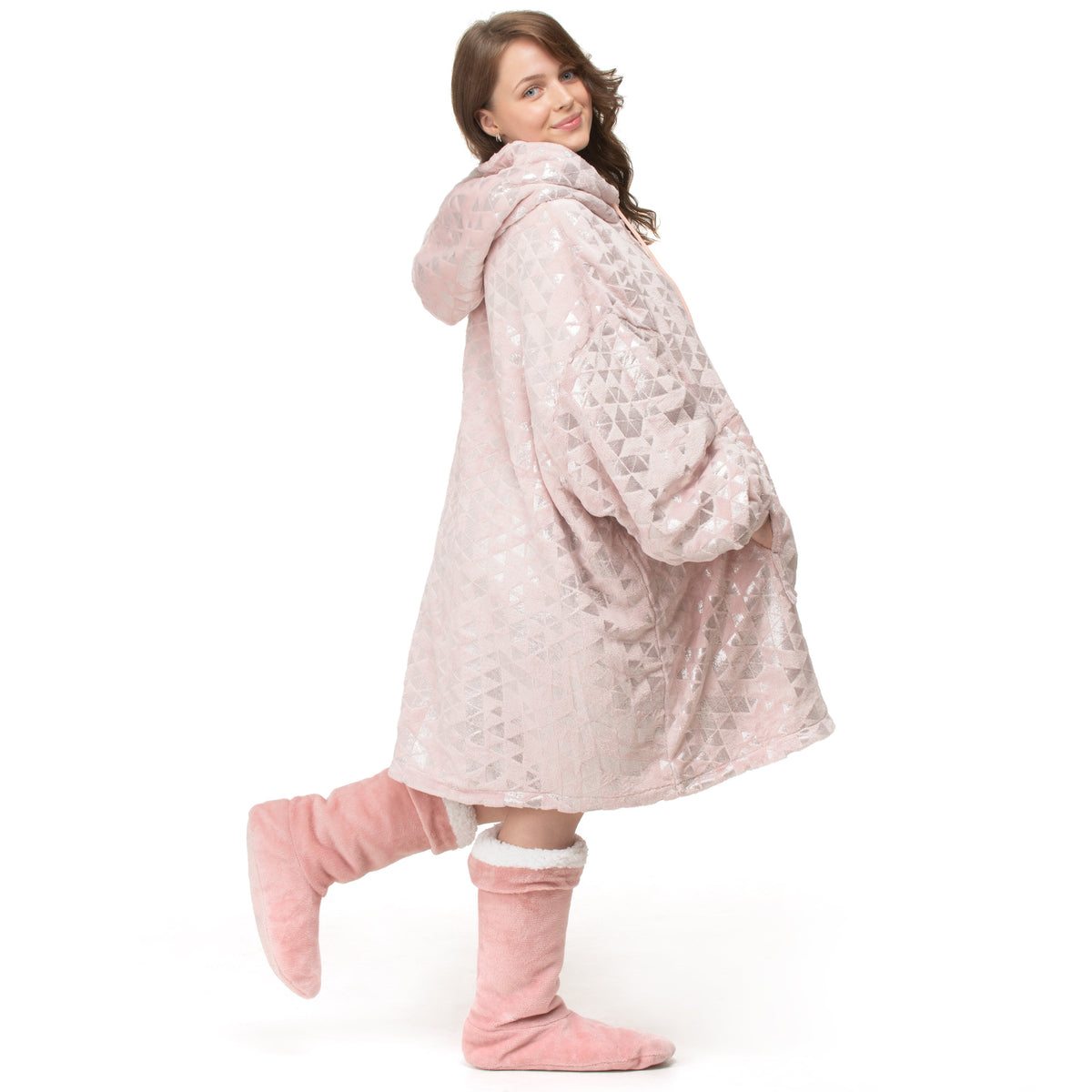 Velosso Foil Printed Sherpa Lined Oversized Hoodie Blanket