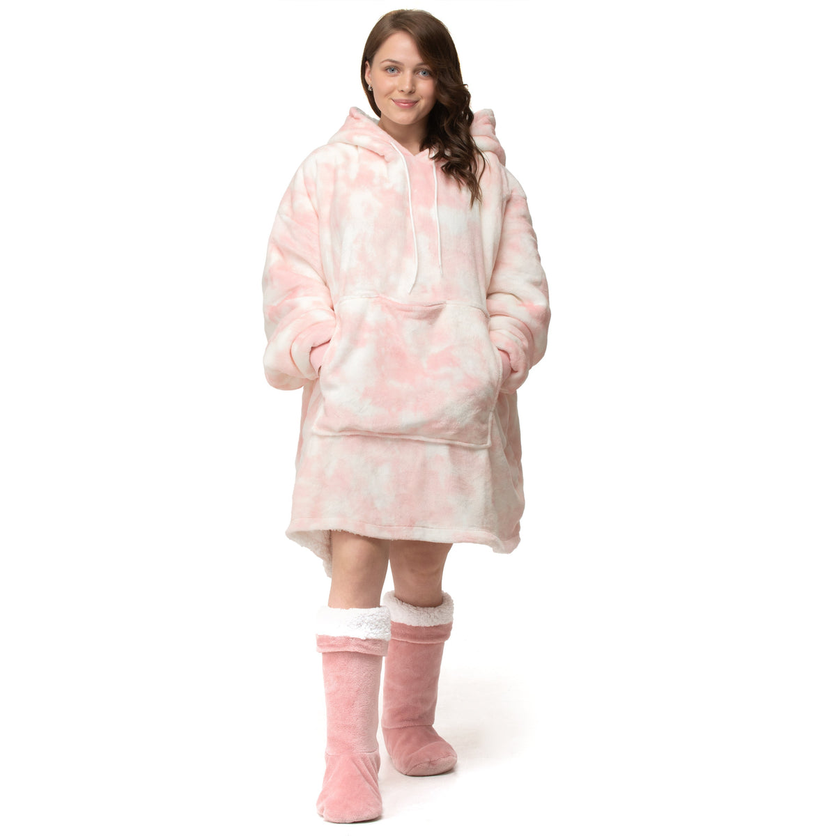 Velosso Tie Dye Sherpa Lined Oversized Hoodie Blanket
