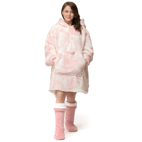 Velosso Tie Dye Sherpa Lined Oversized Hoodie Blanket