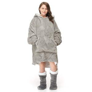 Velosso Plain Flannel Sherpa Lined Oversize Hoodie Blanket