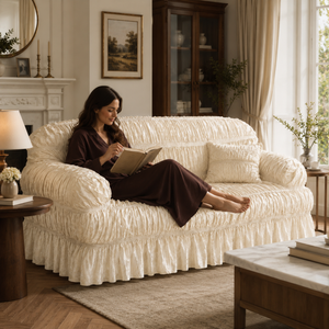 Home Republic Pleated Jacquard Stretch Fitted Sofa Cover