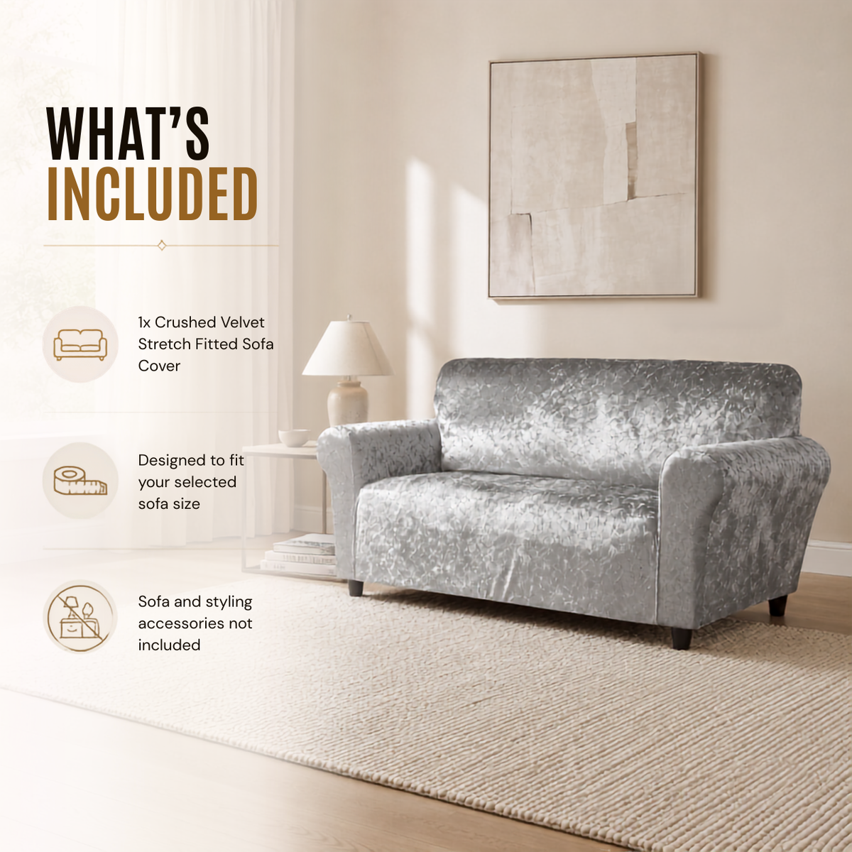 Home Republic Crushed Velvet Stretch Fitted Sofa Cover