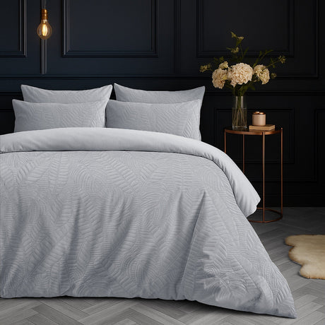Velosso Savannah Velvet Embossed Leaf Pattern Duvet Cover And Pillowcase Set