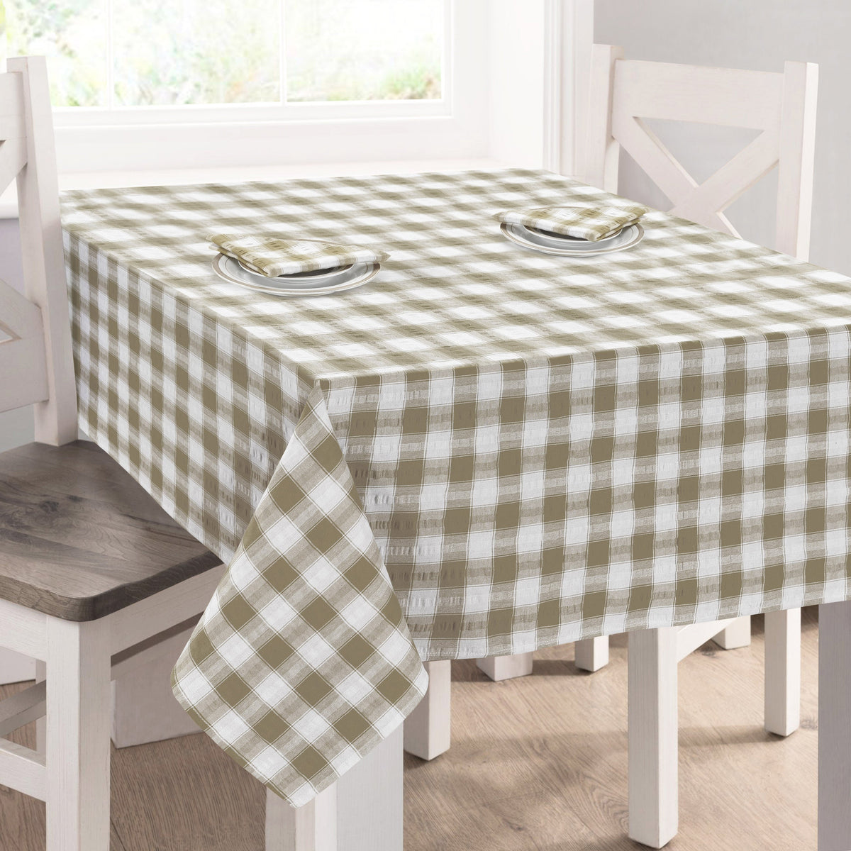 Kitchen Trends Seersucker Gingham Check 100% Cotton Tablecloth