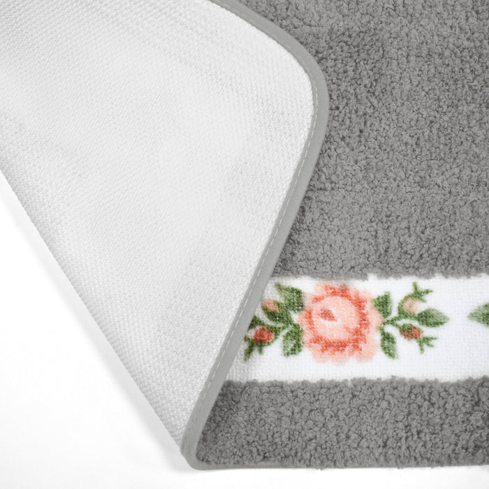 Shania Floral Grey Bath Mat Set Super-Absorbent Anti-Slip Microfibre