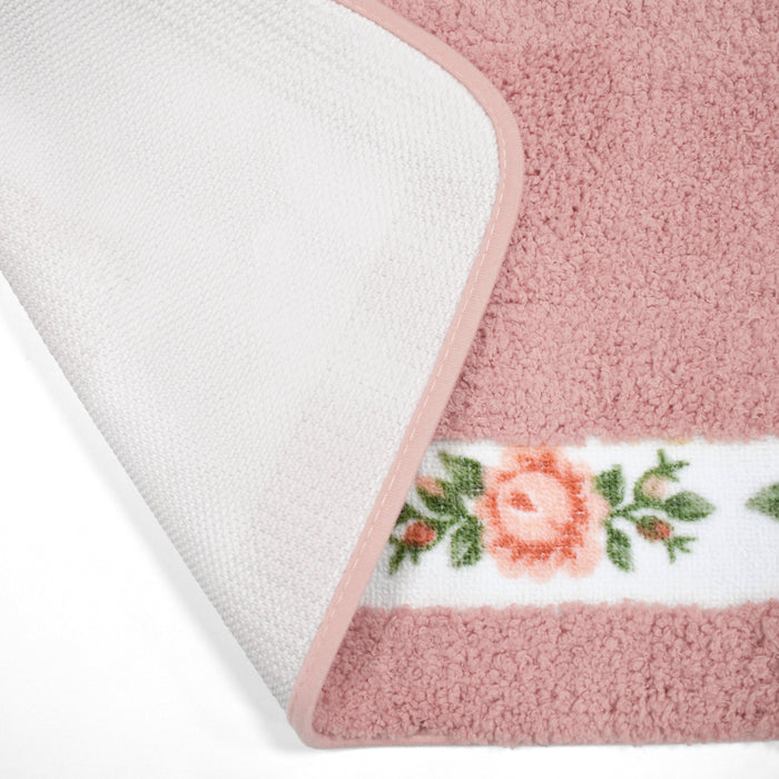 Shania Floral Blush Pink Bath Mat Set Super-Absorbent Anti-Slip Microfibre