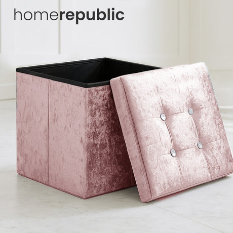 Home Republic Foldable Crushed Velvet Storage Ottoman