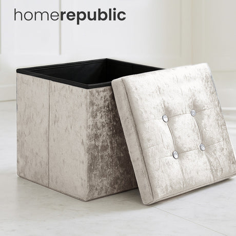 Home Republic Foldable Crushed Velvet Storage Ottoman