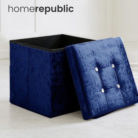Home Republic Foldable Crushed Velvet Storage Ottoman