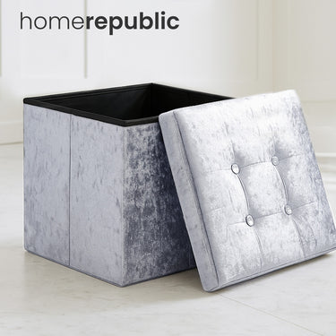 Foldable Crushed Velvet Storage Ottoman