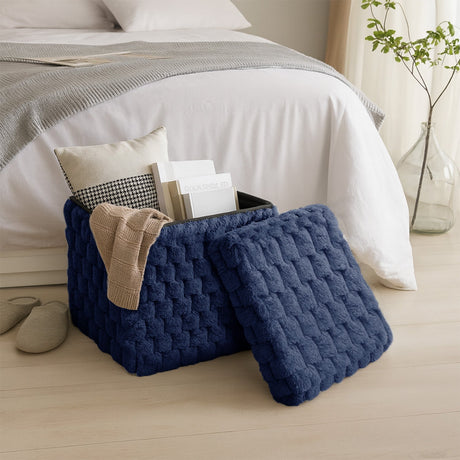 Home Republic Chunky Popcorn Faux Rabbit Fur Storage Ottoman